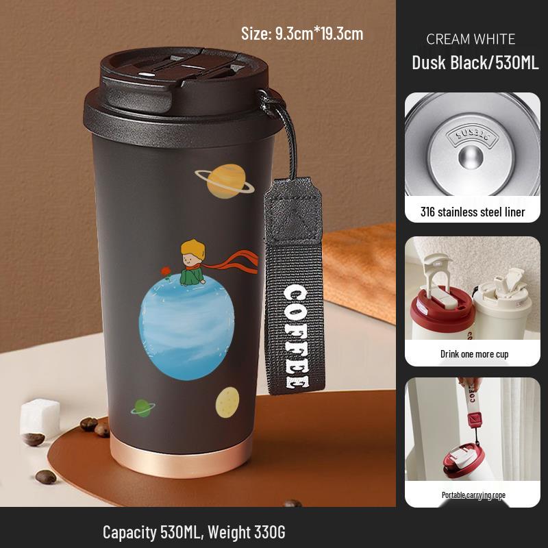 Malý princ 316 Nerezová ocel Izolovaný dětský hrnek se slámkou - Přenosná edice pro kávu a narozeninový dárek