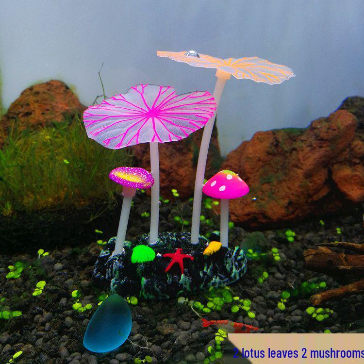 Luminous Aquarium Decorations: Fluorescent Water Plants with Soft Lotus Leaves & Mushrooms.