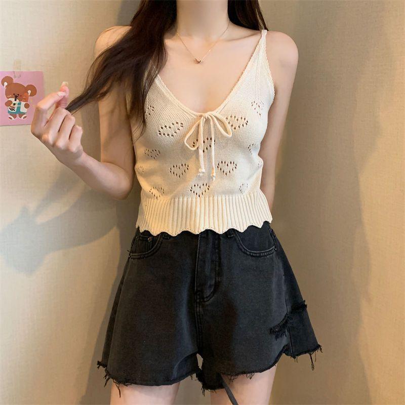 Knitted Camisole Vest for Women In Summer Sleeveless Sexy Short Style Inner Top Base Shirt