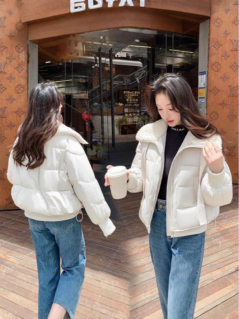 Korean Style Women's Lapel Down Cotton Coat - Winter Thickened Warm Fashion Jacket