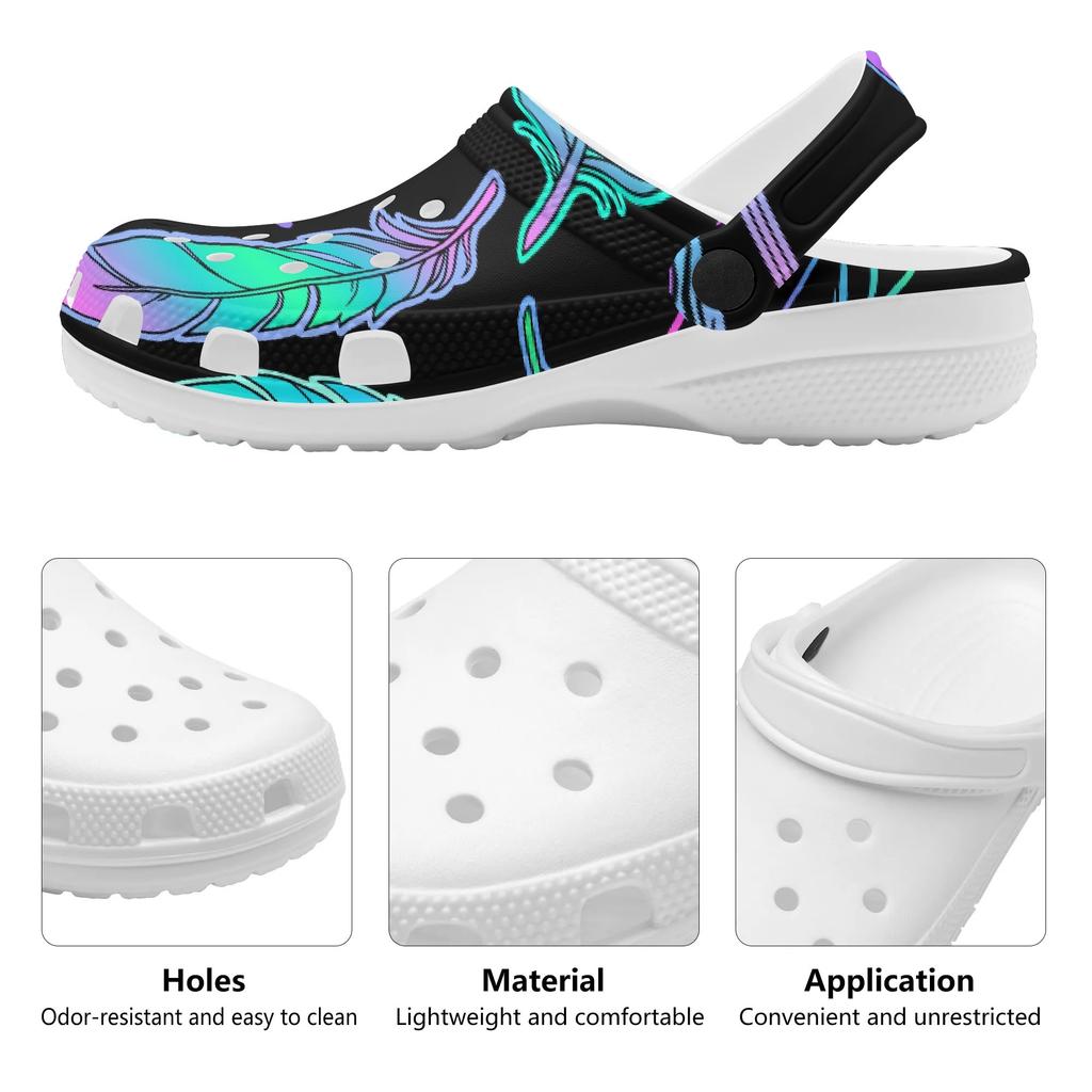 White EVA Clogs with Bat Mushroom Print, Lightweight Slip On Garden Shoes, Breathable Beach Sandals, Indoor Outdoor Slippers for Men Women