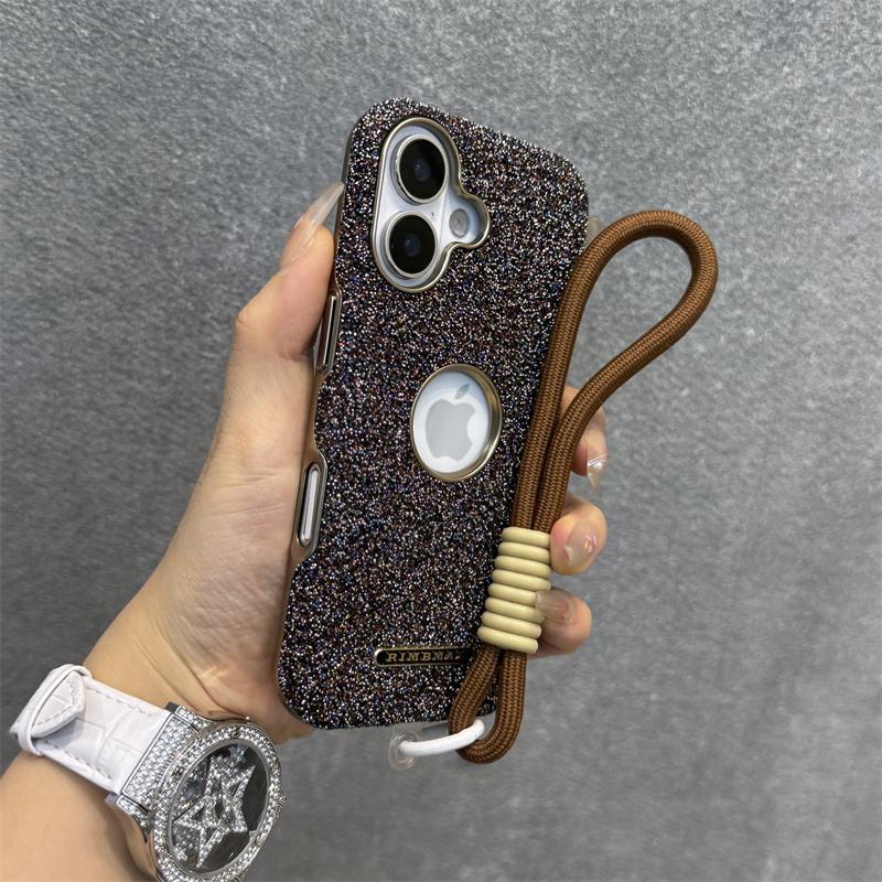 Luxury Glitter Diamond Rhinestone Case For iPhone 12 13 14 15 16 Pro Max Plus Bling Sparkling Shockproof Wrist Strap Cord Cover