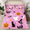 Gothic Spooky Bedding Set Pumpkin Lantern Cute Halloween Bed Sheets for Kids Boys Teens,Ghost Spiderwebs Fitted Sheet Black Cat Cobwebs Bats
