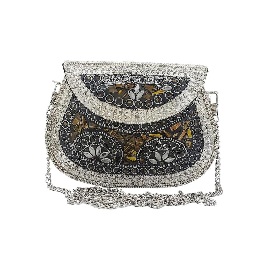 Silber Klein Größe Metalltasche Münzbörse Ethnisch Braut Kinder Tasche Party Clutch