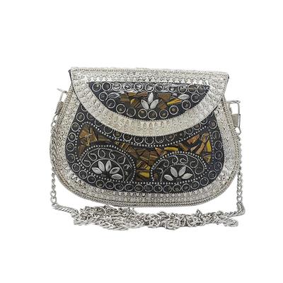 Silber Klein Größe Metalltasche Münzbörse Ethnisch Braut Kinder Tasche Party Clutch