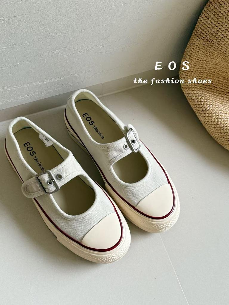 One pedal thick-soled shallow mouth Mary Jane shoes women's 2025 summer new leisure sports canvas shoes one-word buckle single shoes