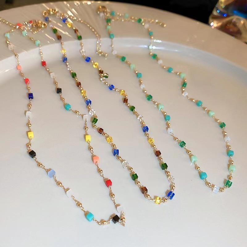 Summer Color Crystal Beaded Necklace Women'S Light Luxury Premium Design Niche Temperament Clavicle Chain Neck Chain