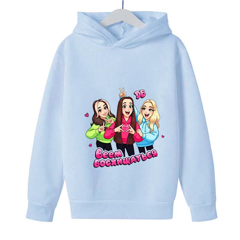 Felpe con cappuccio casual a maniche lunghe per bambine, con stampa di cartoni animati a doppia bolla