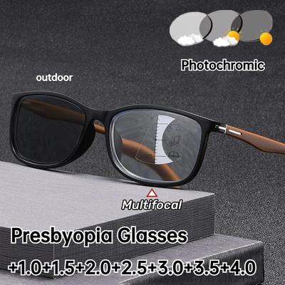Lunettes de lecture multifocales progressives photochromiques à monture carrée classique pour hommes Lunettes pour presbytie à changement de couleur tendance pour femmes