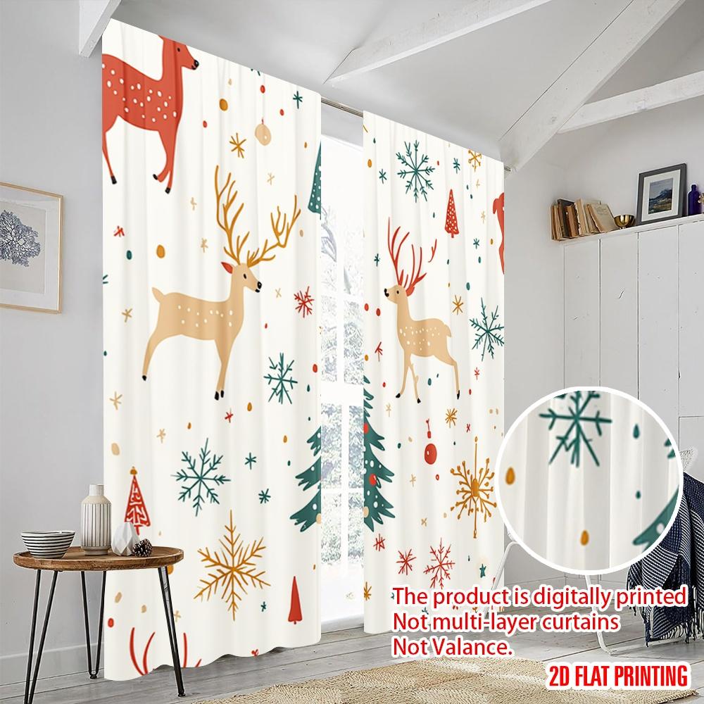 2pcs,2D Plane Printing Curtain Fabric Christmas Trees Snowflakes Deer Bauble (3) Versatile 100% Polyester (without Rod) Holiday
