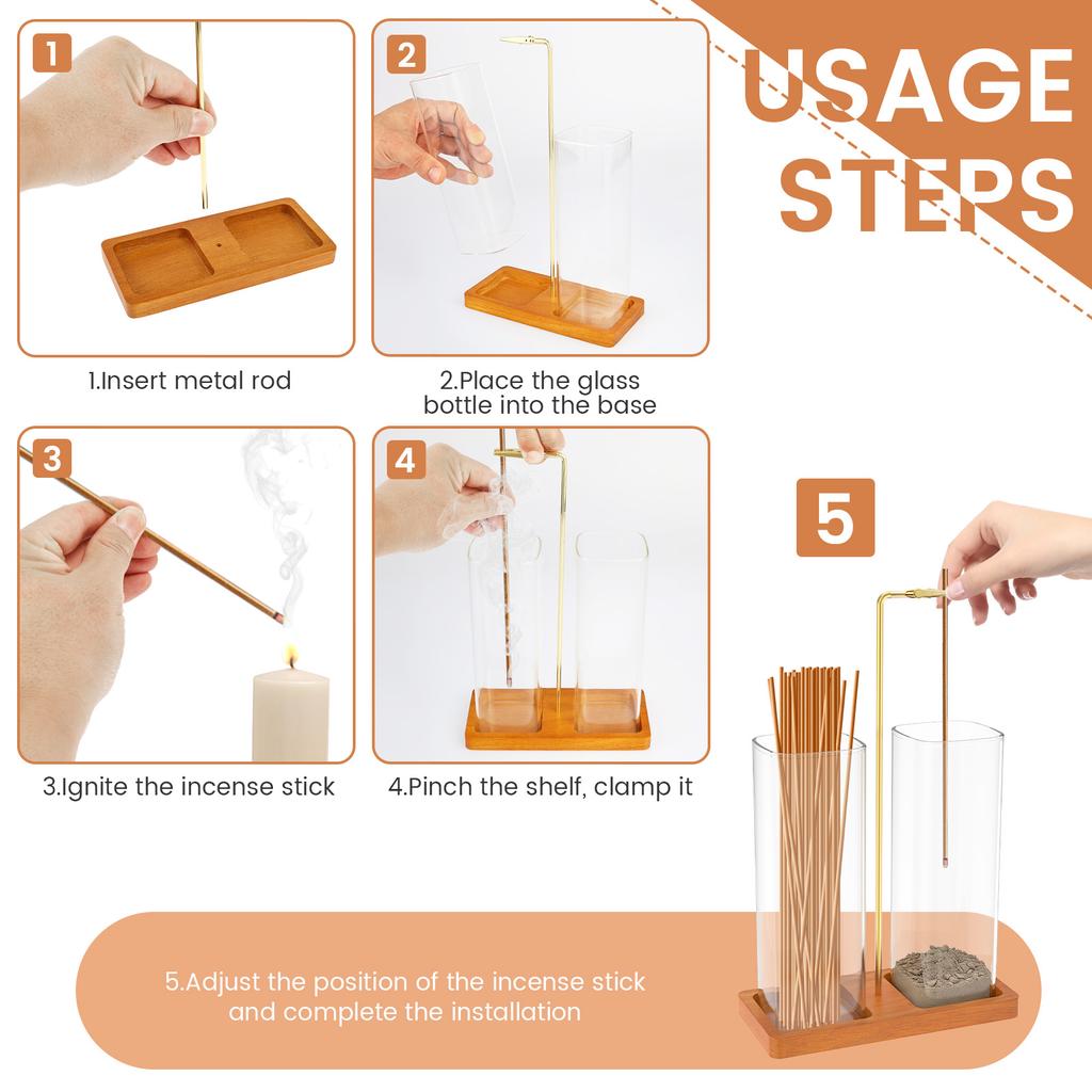 2 in 1 Incense Holder for Sticks Anti-Ash Flying Incense Burner with Glass Ash Catcher and Sticks Organizer for Meditation Yoga