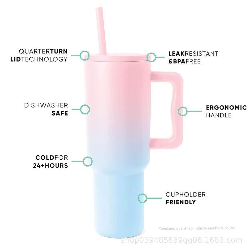 Cross-Border 304 Stainless Steel Leopard Print 40-Ounce Ice Cup with Handle and Straw, High-Quality Car-Mounted Large-Capacity Thermos Cup