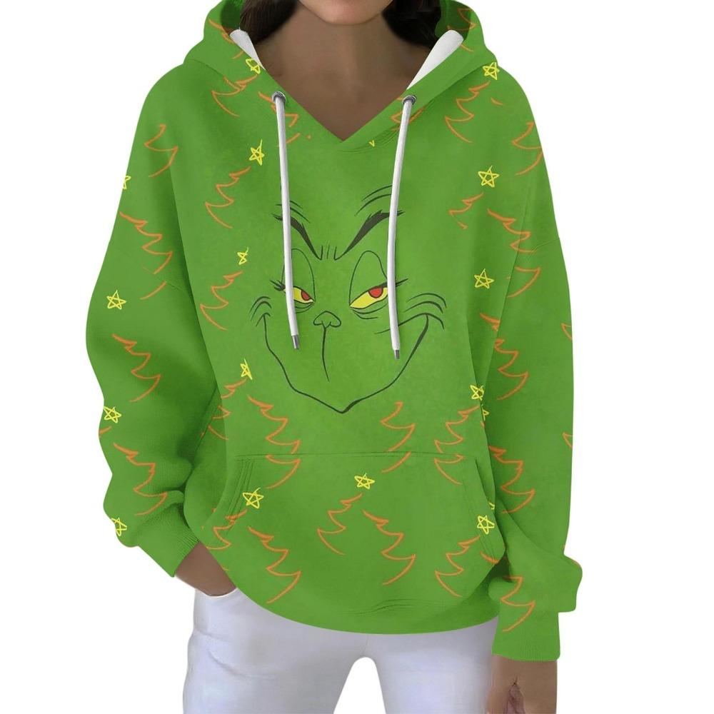Fashion Men Women's Hoodies Christmas Green Fur Monster Print Pullover Cartoon Casual Sweatshirt Hoodies Long Sleeve Clothing