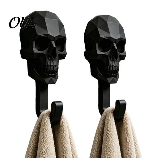 Gancio da Parete Senza Foratura 2 Pezzi Su, Ganci con Design Teschio Stampato 3D, Gancio Minimalista da Montaggio Senza Foratura, Gancio Impermeabile per Organizzazione Bagno per Asciugamani Cappelli