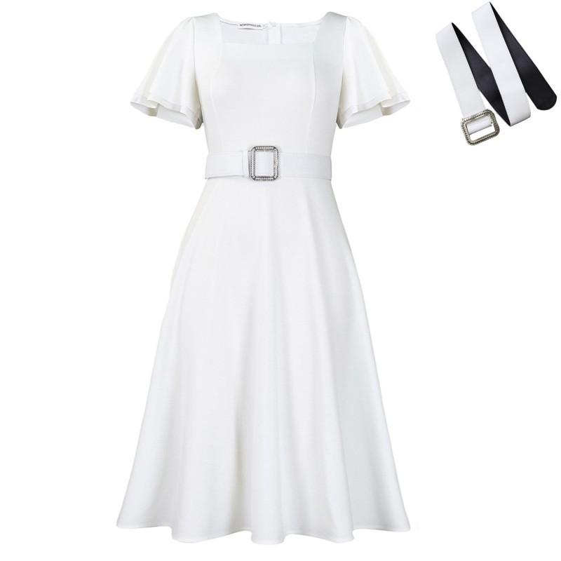

Fashionable Trumpet Sleeves Square Collar High Waist Pure Color Elegant European American Dress XL