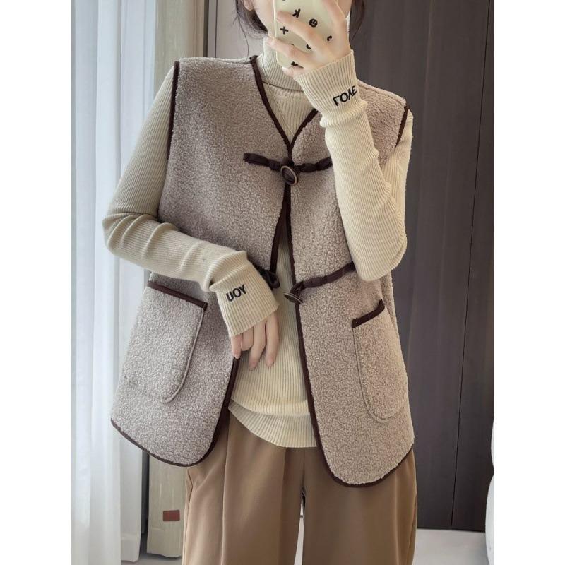 Lamb Wool Cardigan, Vest, Jacket for Women's Autumn and Winter New Models, Stacked with a Small Vest, Lamb Wool Vest.