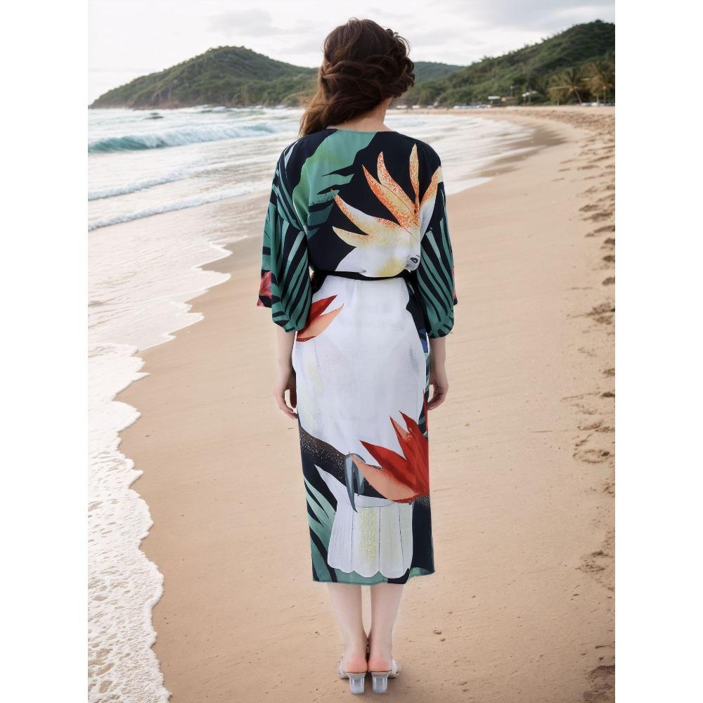 Plus Size Boho Kaftan Dress, Women's Plus Maxi Cover Up Dress