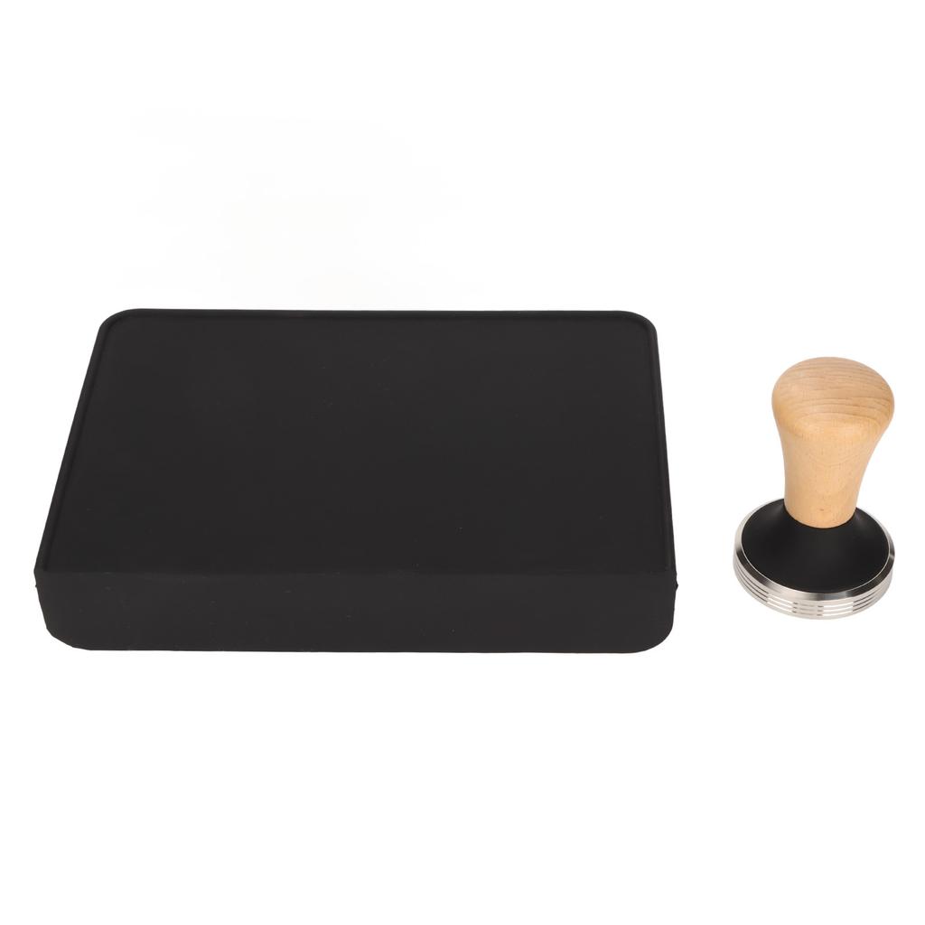 Wood Coffee Tamper Silicone Coffee Tamper Mat Set with Stainless Steel Base for Beginners Baristas