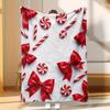 1pc Ultra Soft Flannel Throw Blanket - Contemporary Red Candy Cane Bow Christmas Design, All-Season Cozy Warmth for Bed, Sofa, C