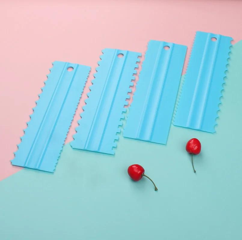 New 4pcsset Comb Cake Scraper Pattern Cream Scraperdiy Baking Tools Plastic Cream Scraper Set Baking Accessories