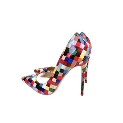Fashionable New Fashion Women's Shoes Plaid Side Hollow High Heels 12CM 10cm 8cm Pointed Thin Heel Shallow Mouth Single Shoe Fa