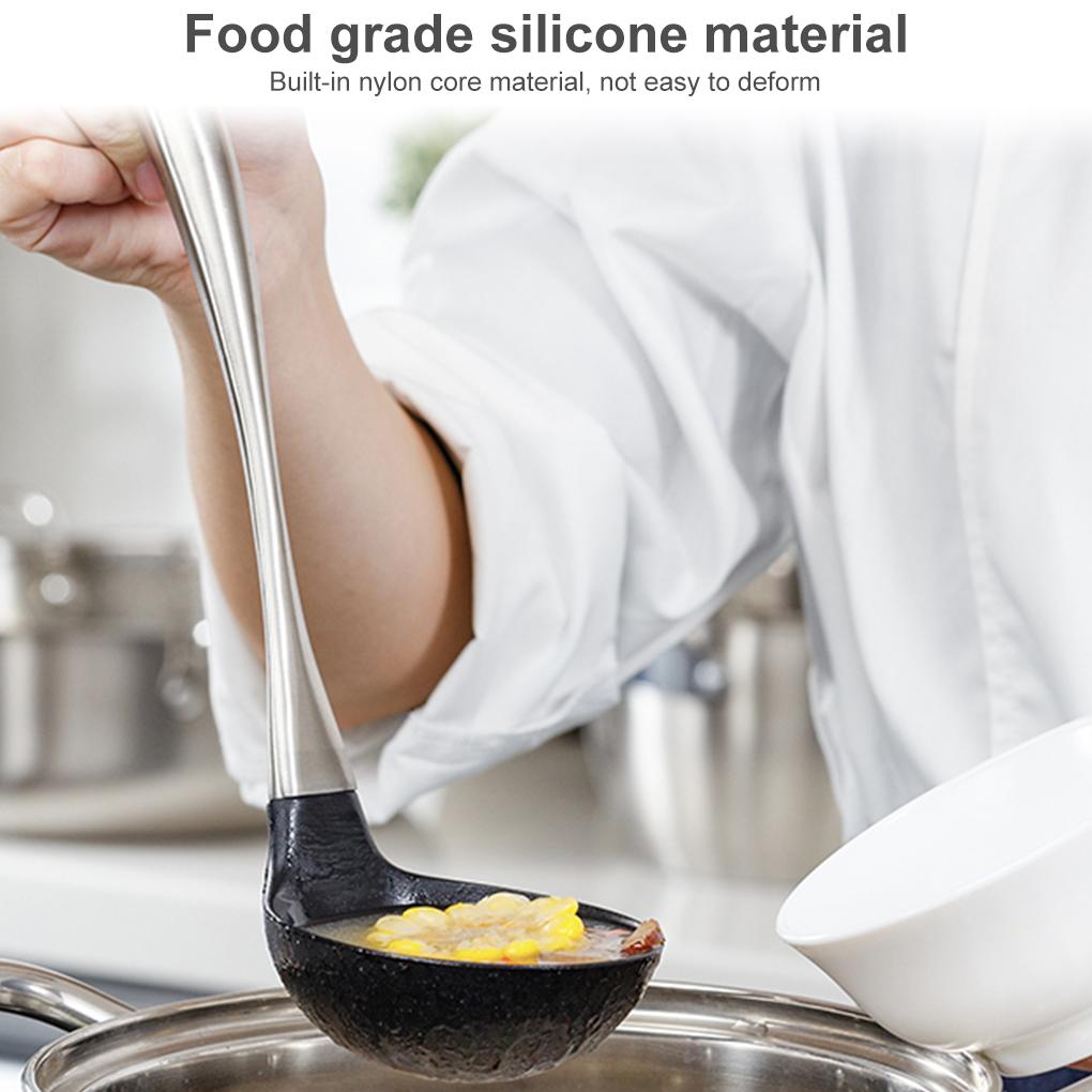 Soup Ladle Silicone Stainless Handle Cooking Spoon Resistant Kitchen Utensil