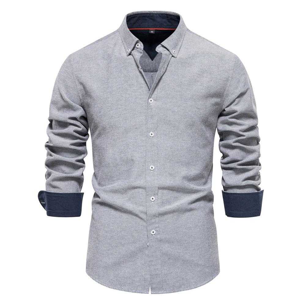 Autumn Slim Fit Shirt Men's Casual Versatile Fashion Solid Color Long Sleeved Top Men's Clothing