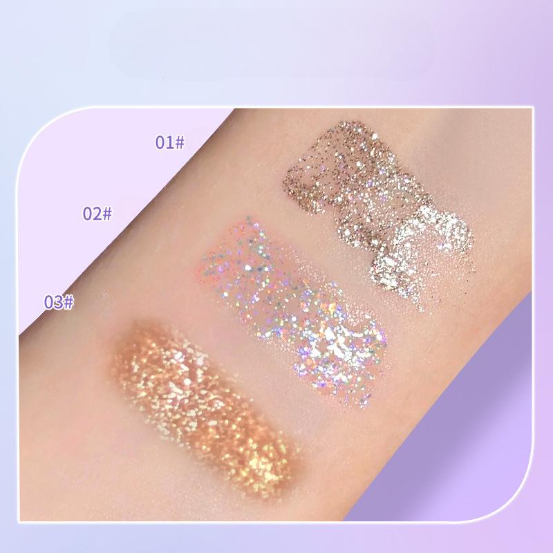 Ombre à paupières colorée en streaming, flocons scintillants nacrés pour éclaircir la lumière, maquillage d'ombre à paupières liquide de ver à soie