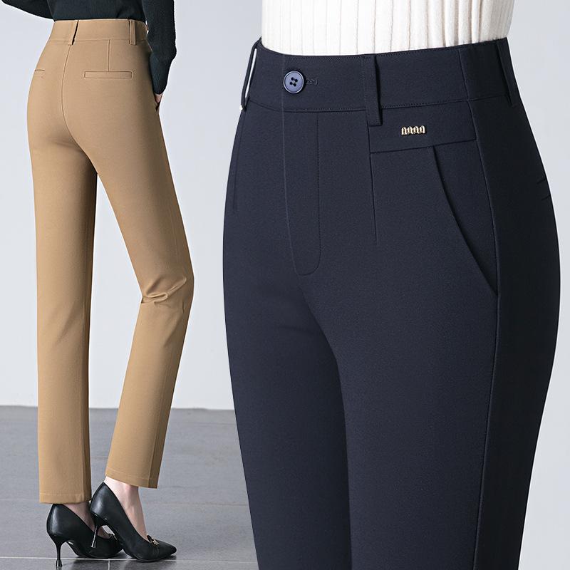Saidel Women's Plus Size Straight-Leg Casual Pants - Slimming Baguette Style for Spring & Autumn 2025