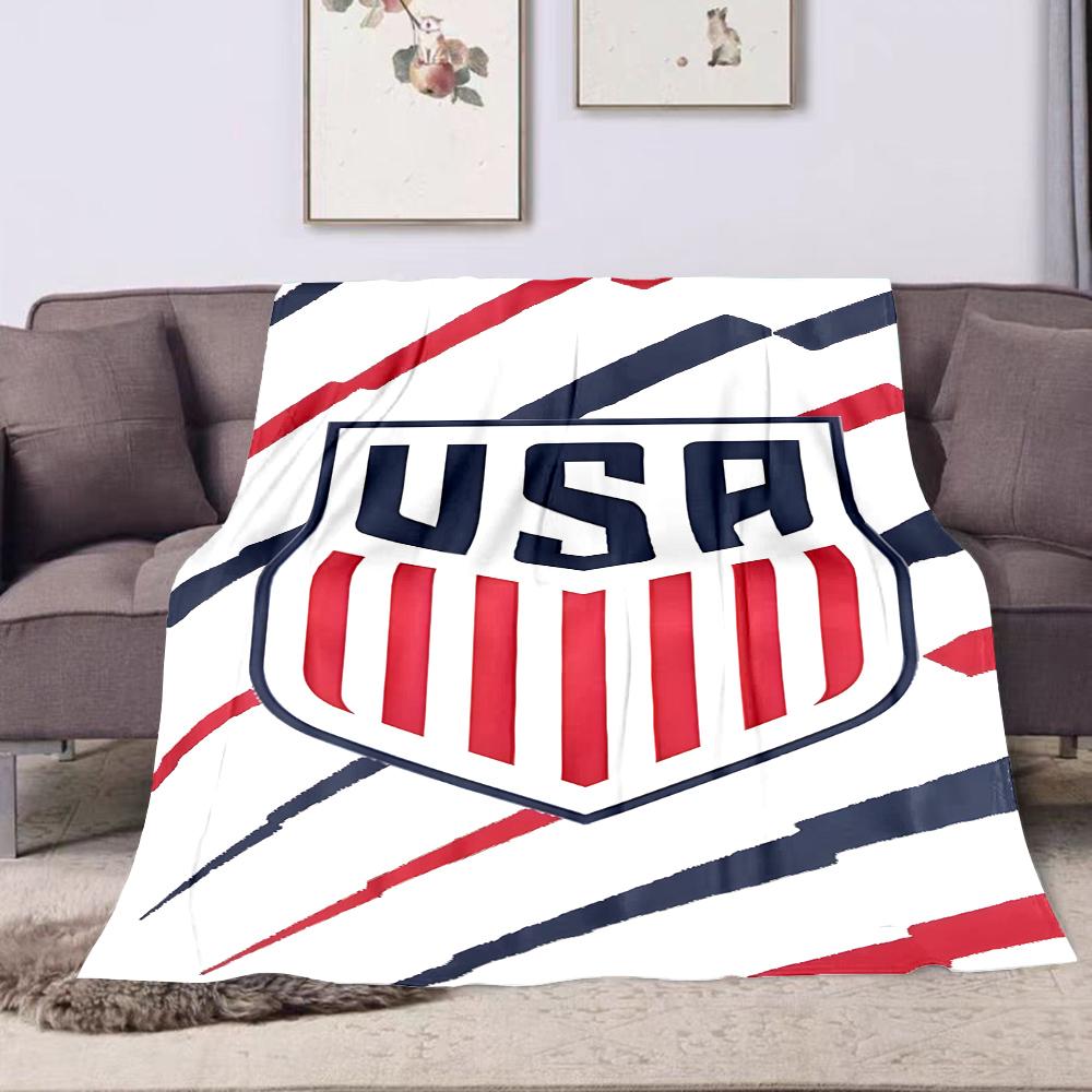 "USA Logo with Red and Blue Stripes" Patterned Flannel Blanket Perfect for the Bedroom Living Room, Sofa, or a Little Nap