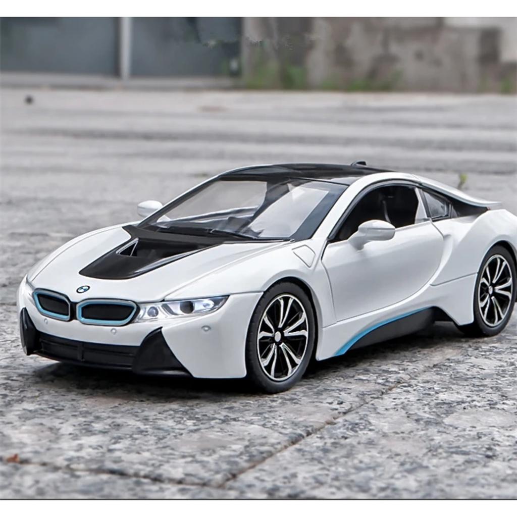 1/22 BMW I8 New Energy Car Alloy Sports Car Model Diecast Metal Racing Car Vehicles Model Simulation Sound Light Childrens Toys Gift