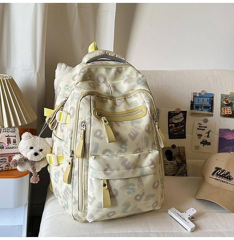 Schoolbag Letter-printed Large-capacity Backpack for Girls, Fifth and Sixth Graders, Junior High, High School, and College Students