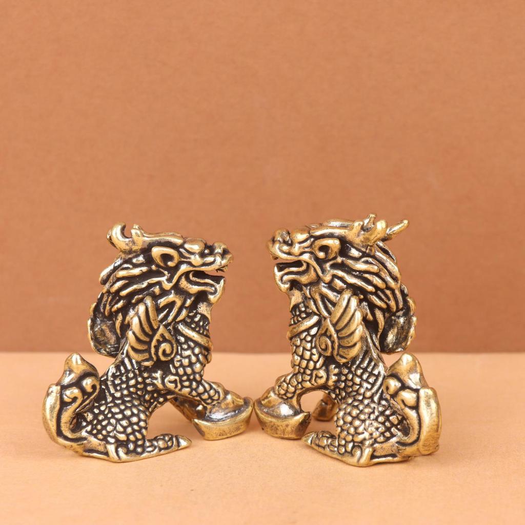 Brass Qilin Pair Ornaments for Home, Shop, Bedroom, Office, and Living Room Protection