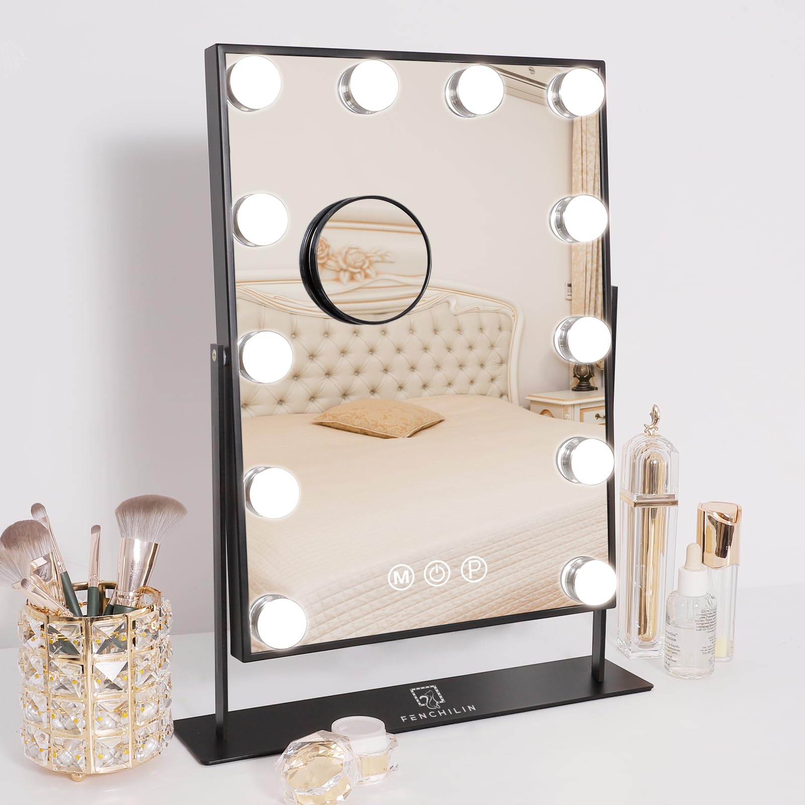 

FENCHILIN Makeup Actress Tabletop Tabletop Hollywood Three Color Lighting Adjustable Includes 12 Hollywood LED 10x 360 Degree Japanese Instruction