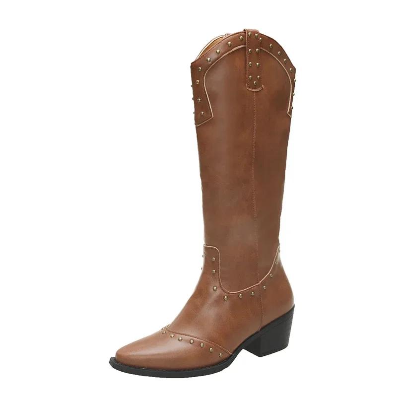 Fashion Female Shoes on Sale 2024 High Quality Sleeve Women Boots Winter Pointed Toe Solid High Tube Low Heels Large Size Fashion Boots