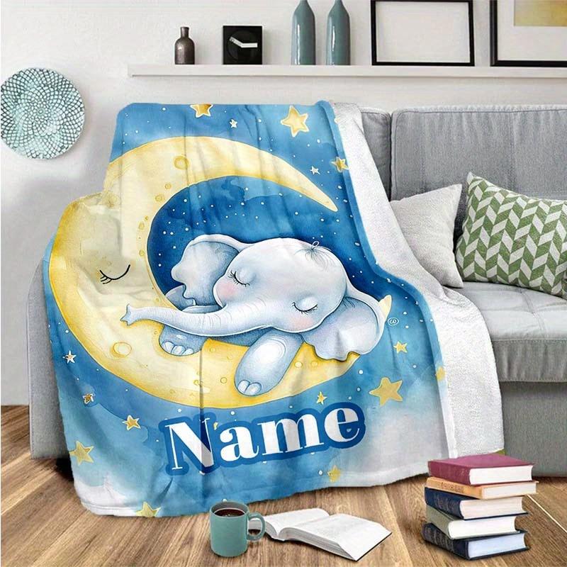 Celestial Bodies The Moon And Elephants Customize Your Name Blanket Warm Comfortable And Soft Blankets Are Suitable For Home Lunch Break Blanket