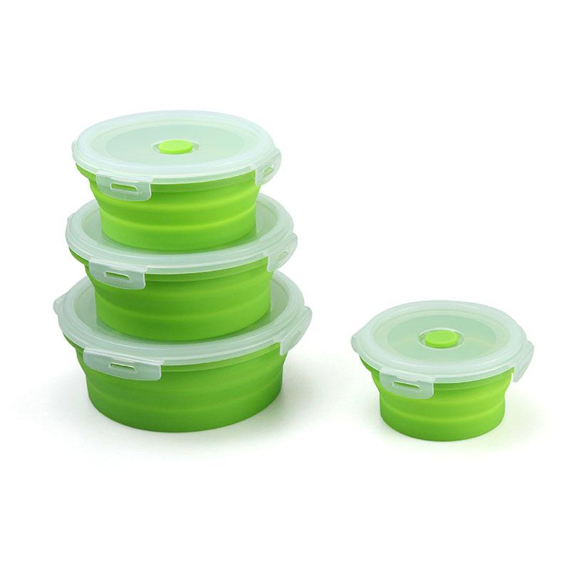 Foldable silicone microwave lunch box, round refrigerator storage box, food storage container, lunch container