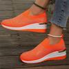 Rhinestone Orange Casual Shoes Breathable Lightweight Wedge Sneakers Women Slip On Heel Comfortable Spring Mesh Sports Shoes