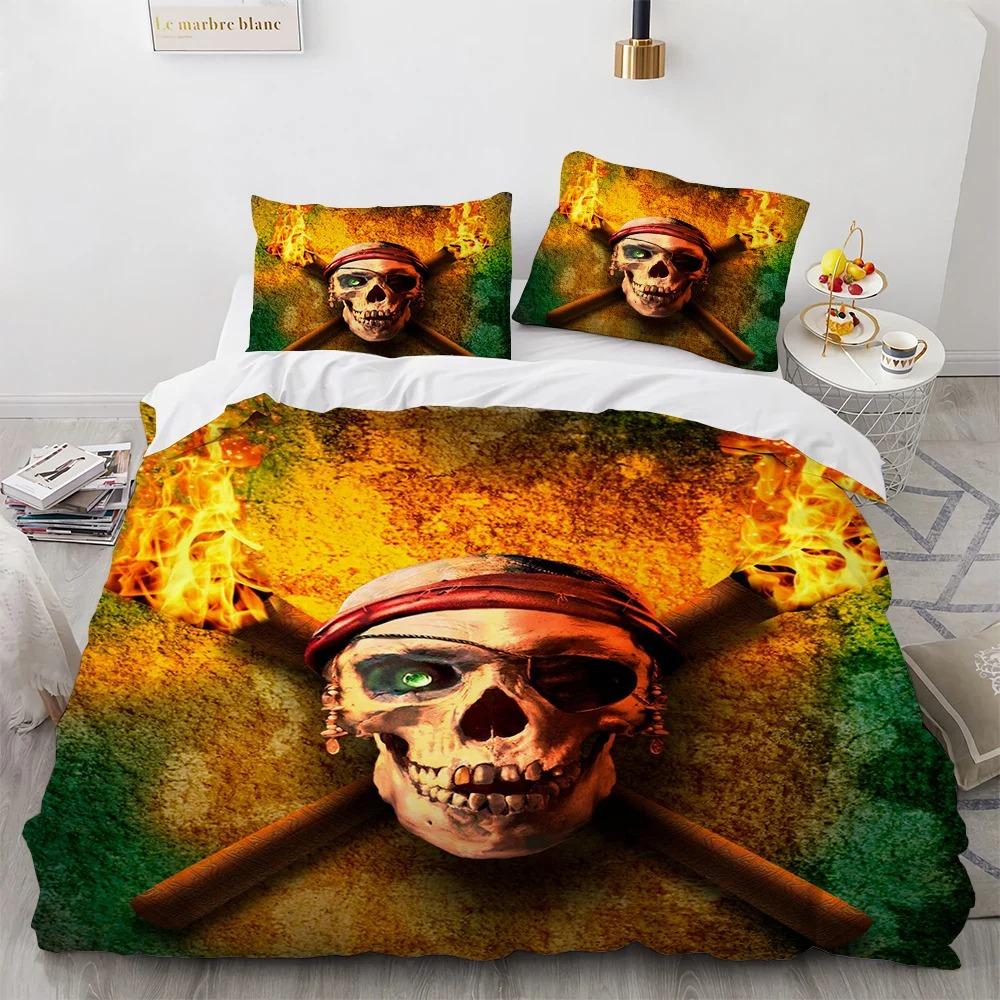 Skull Bedding Set 3D Print Terror Skulls Pattern Ghost Smile King Queen Size for Halloween Decoration Kids Teens Men Duvet Cover