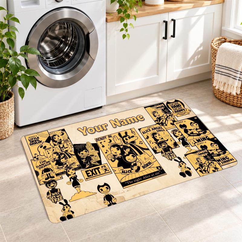 Bendy and the Ink Machine Custom Text Flannel Floor Rug Soft Kitchen Mat Personalized Non Slip Carpet