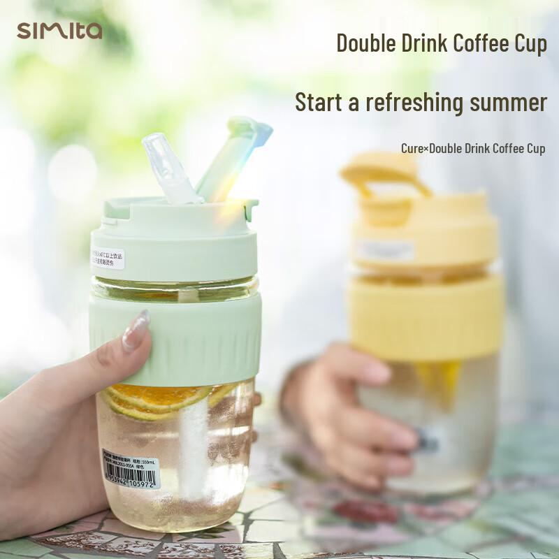 Simita Borosilicate Glass Water Bottle with Straw & Lid