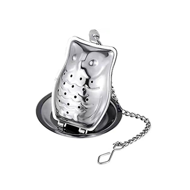 1Pc,Stainless steel chain tea leakage owl small teapot house bird duck shell type tea filter creative tea maker