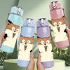 1PC Excited Fox Cartoon Illustration 750ml Color Plastic Sports Water Bottle Leakproof Flip Straw Lid Suitable for Sports Office Home Use