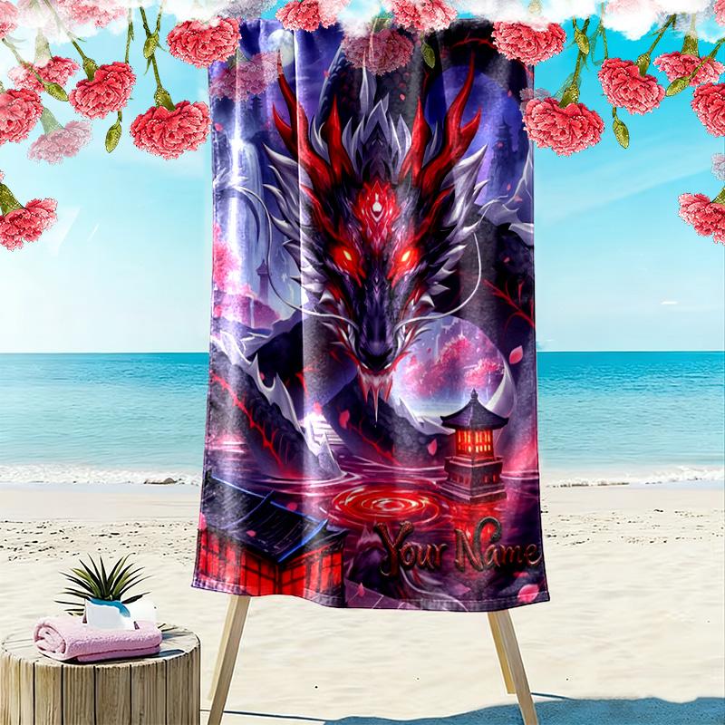 Name Custom Dragon Art Print Beach Towel, Large Soft Quick Dry Towel for Beach Camping Swimming