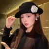 Stylish Fisherman Hat with Camellia Flower Accent Fashion Winter Accessory for Elegant Style Soft Cotton Fabric Hat