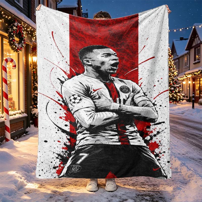 Kylian Mbappe Pattern Blanket for Home Decoration, Bed, Sofa, Car Travel, Camping, Suitable for All Seasons, Birthday Christmas Gift