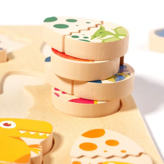 1 Set Holz-Dinosaurier-Puzzlebrett, 3D-Cartoon-Dino-Ei, passendes Brett, Feinmotorik, Farbform, Vorschullernen, pädagogisches Puzzlebrett-Spielzeug