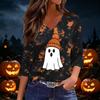 Women's Casual Halloween Print V-Neck Three-Quarter Sleeve Blouse for Festive Occasions