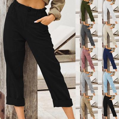 Women's Solid Color Loose Button Decorate Pocket Leisure Time Trousers