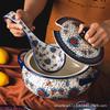 Posey Flower Hand Painted Underglaze Color Household Ceramic Dish Set Noodle Soup Large Bowl Spoon